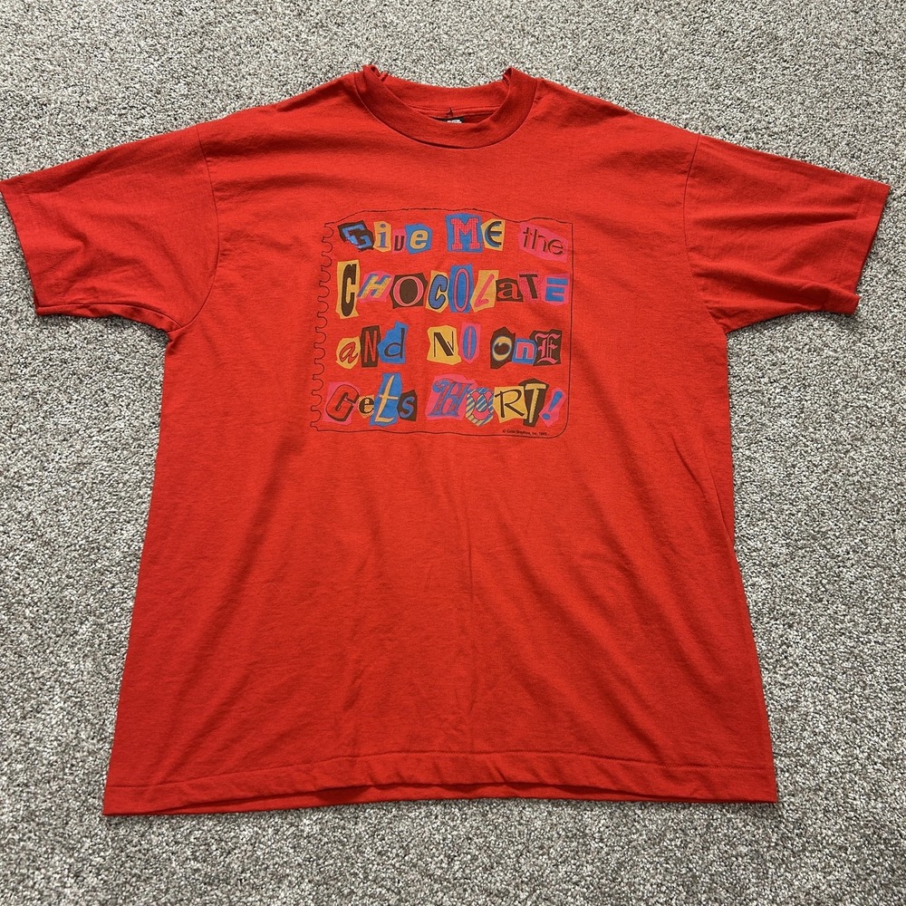 Vintage Fruit Of The Loom Shirt Mens XL Red Chocolate Funny Graphic Tee T-Shirt
